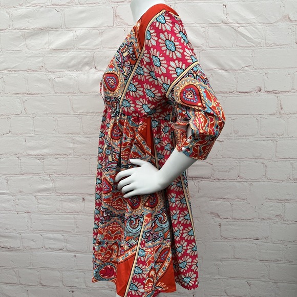 Women's Bohemian Short Floral Dress V-Neck, 3/4 Sleeve Outfit Size S - Picture 5 of 15